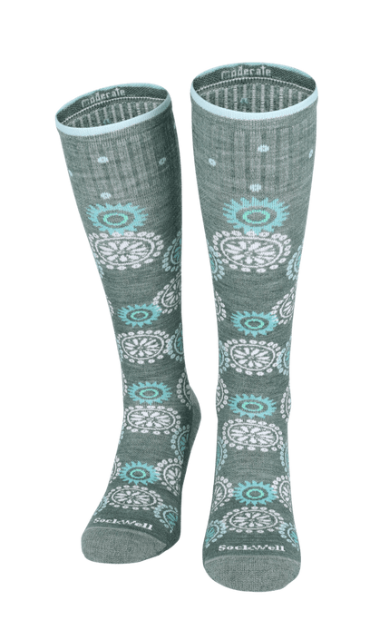 Block Print Women Moderate Compression Socks Juniper