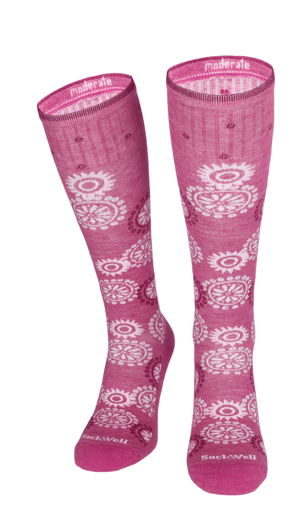 Block Print Women Moderate Compression Socks Raspberry