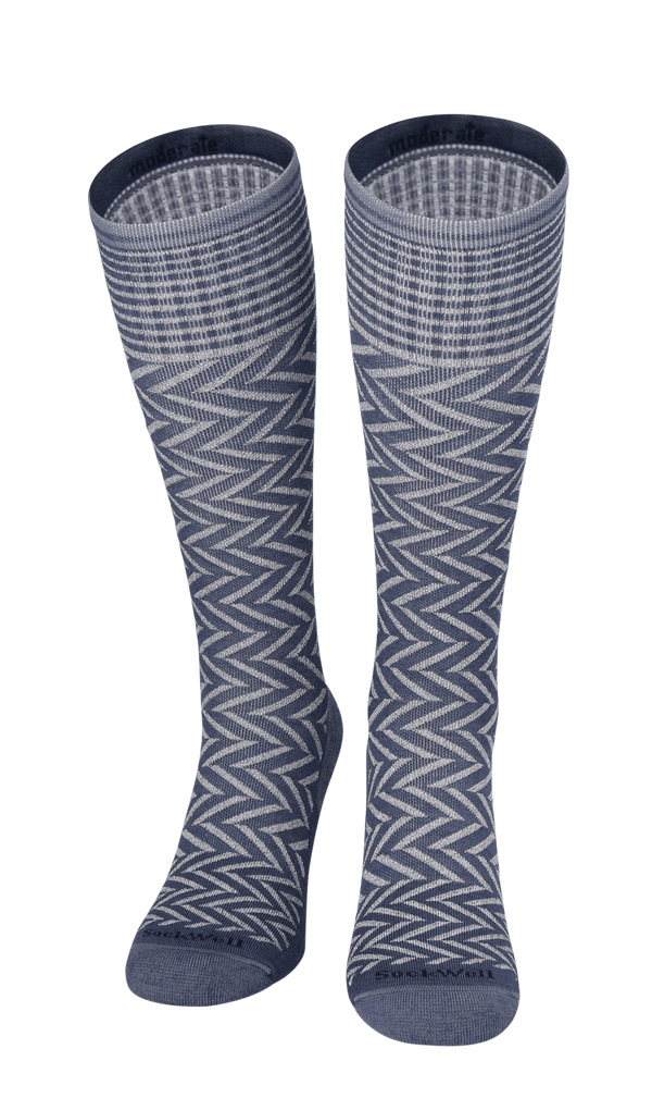 Chevron Women Moderate Compression Socks Denim Sparkle